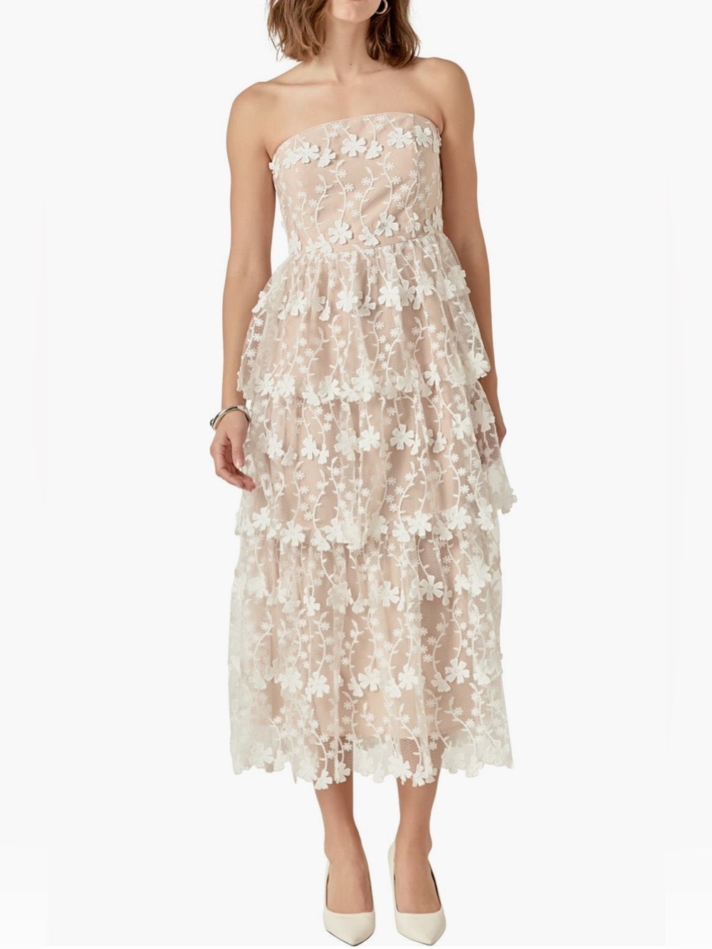 Endless Rose
Floral Appliqué
Strapless Dress
Color: White
Size Medium